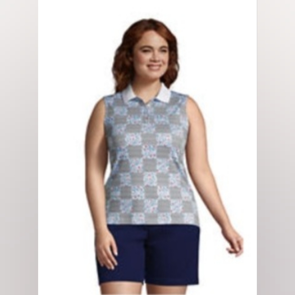 Lands' End Women's Plus-Size Sleeveless Supima Cotton Polo Shirt Size 1X